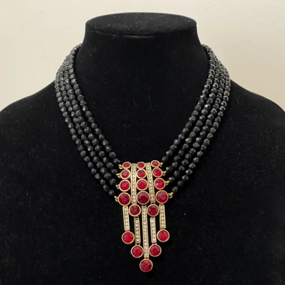 HEIDI DAUS "AN AFFAIR TO REMEMBER" 4 STRAND NECKLACE & EARRINGS SET Black & Red - Picture 2 of 14